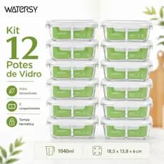 Watersy 12 Kit Potes Herméticos de Vidro com Divisórias 1040ml 4 6 10 ou 12 Peças