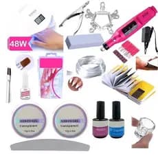 Kit Unhas Gel Uv Acrigel Cabine Sun 5 48w + Lixa Lixadeira Elétrica Kit Manicure Profissional Alongamento