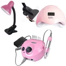 Kit Manucure Alongamento de Unhas em Gel Cabine Unha Sun 5 Motor Porquinho Lixadeira Elétrica Luminaria com Garra Bivolt