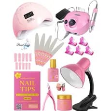 Kit Unha Gel Completo Alongamento de Unhas Manicure Cabine Sun 5 Motor Porquinho Lixadeira Elétrica Luminária de Mesa