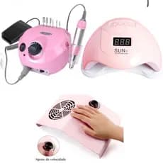 Kit Unha Lixa Lixadeira Motor Porquinho + Cabine Su 5 48w + Aspirador Sugador Coletor De Po Manicure Unha Gel Acrigel
