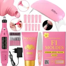 Kit  de Unha Gel completo Iniciante Manicure Alongamento Cabine Sun Mini Unhas Polygel Molde F1 Lixa Lixadeira Elétrica