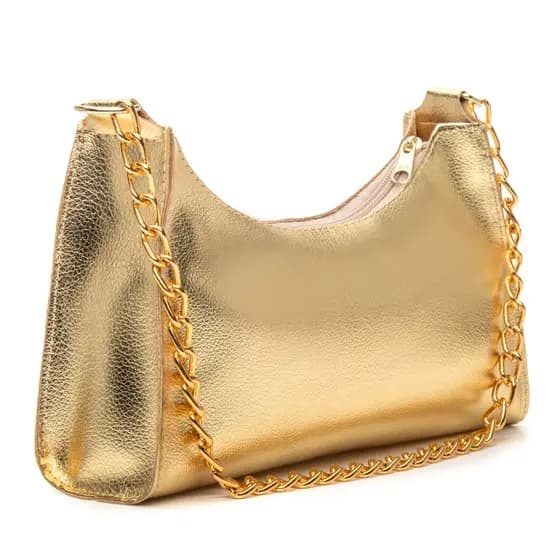 Bolsa Feminina Baguete Metalizada com Alça de Corrente