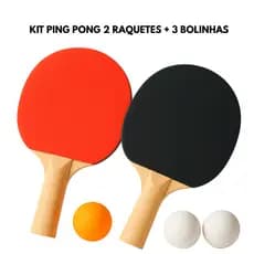 Ping Pong Kit 2 Raquetes 3 Bolinhas Tênis de Mesa Semi Profissional Sem Rede Brinquedo