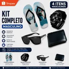 Relógio Masculino + Chinelo Masculino + Carteira Marcas Masculina + Óculos de Sol Masculino UV Presente dia dos Pais