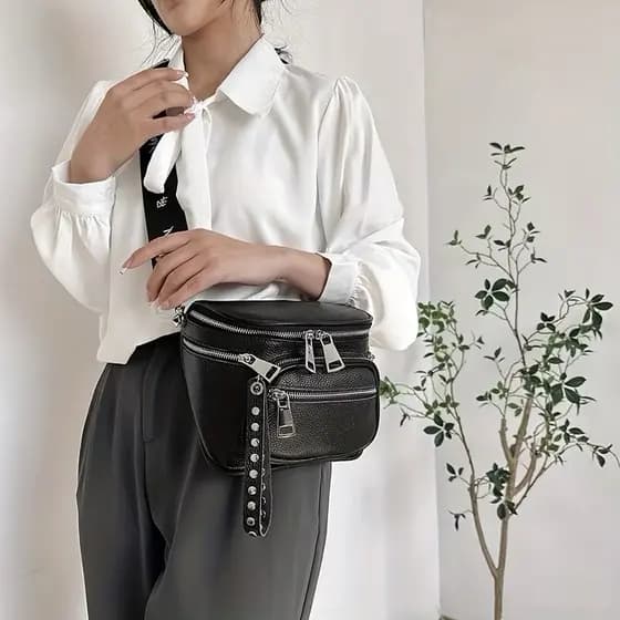Bolsa Feminina Pochete Feminina Sophie Em Couro Pu Transversal Tipo Pochete Com Zíper Duplo Sophie