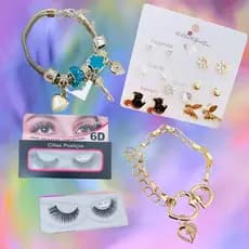 Kit Semaninha | Pulseira Berloque | Pulseira Folheada | Cílios Postiço