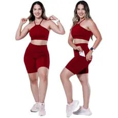 Conjunto de Academia Fitness Com Bolso Embutido Top e Short Roupa para Academia