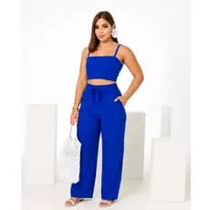 Conjunto Feminino Duna Blusa Com alça ajustável e Calça Wide Sofisticado Casual