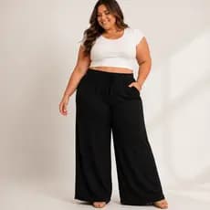Calça Pantalona Plus Size Feminina Duna Elástico Cintura Confortável Costura Reforçada Elegante