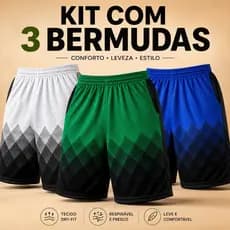 KIT 3 Bermudas Short Dry fit Futebol Corrida Masculino Calção Leve Esportes Academia Treino Verão