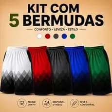 KIT COM 5 BERMUDA SHORT DRY FIT MASCULINO ESPORTES ACADEMIA TREINO