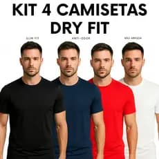 Kit 4 Camisetas Poliéster DryFit Masculina Lisa Academia Corrida Casual Esportes Confortável