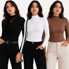 KIT 3 Blusas Cacharrel Feminina Gola Alta Manga Longa Segunda Pele Blusinha Básica Para Inverno Frio