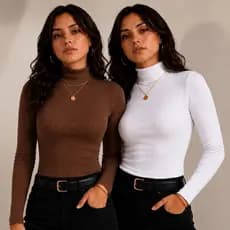 KIT 2 Blusas Cacharrel Feminina Gola Alta Manga Longa Segunda Pele Blusinha Básica Para Inverno Frio