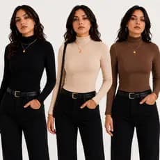 KIT 3 Blusas Cacharrel Feminina Gola Alta Blusinha Manga Longa Segunda Pele Básica Para Inverno Frio