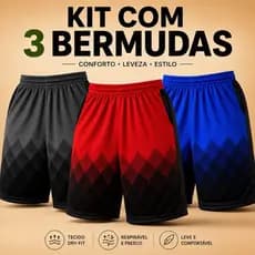 Kit 3 Short de Elastano Dry fit Bermuda de Praia Piscina e Academia