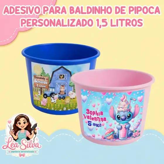 RÓTULO ADESIVO BALDINHO DE PIPOCA 1,5 LITROS PERSONALIZADO  - PERFEITO PARA SUA FESTA! BALDE DE PIPOCA 1,5 LITROS
