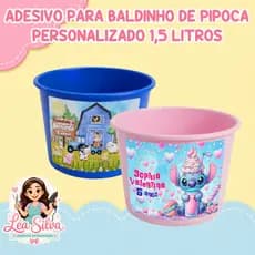 RÓTULO ADESIVO BALDINHO DE PIPOCA 1,5 LITROS PERSONALIZADO  - PERFEITO PARA SUA FESTA! BALDE DE PIPOCA 1,5 LITROS