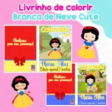 LIVRINHO DE COLORIR  PERSONALIZADO 15cm X 21cm - Branca de Neve Cute com 08 desenhos e com 12 desenhos