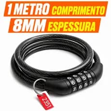 Cadeado De Segurança - 1 metro x 8mm -  moto e Bicicleta Estepe Cabo De Aço Trava Com Segredo Cor Preto