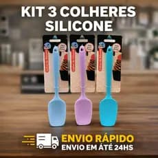 KIT 3 Colheres de Silicone 20cm Cozinha Resistente ao Calor Antiaderente Não Risca Panela Prática Durável
