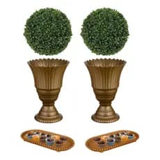 Kit Festa 2 Vaso 20cm + 2 Bandeja Decorativa Slim - Decoração de Mesa + 2 Buchinho 15cm