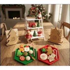 Decoração Mesa Natal com Escadinha e 2 Bandejas Kit Ideal para Festas Ceias e Confraternizações