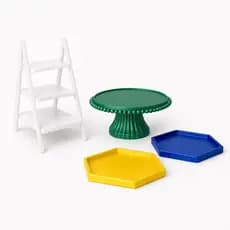Kit Festa Copa do Mundo Brasil 4 Peças Decoração de Mesa com Boleira Bandejas e Escadinha