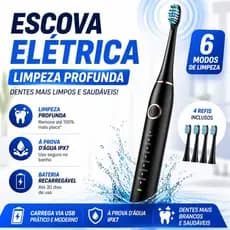 Escova Dental Elétrica Ultrassônica OralNova Sonic™ 6 Modos Recarregável USB IPX7 4 Refis