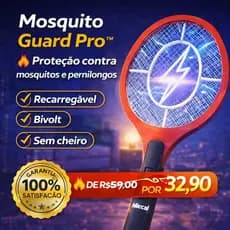 Raquete Elétrica Mata Mosquito Recarregável Bivolt LED Sem Fio Mata Pernilongo Guard Pro