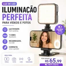 Luz LED para Vídeo Celular Câmera RGB Portátil Iluminação Profissional p/ Gravação Recarregável USB