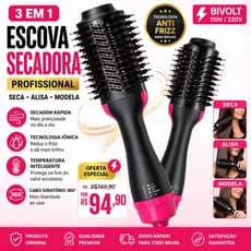 Escova Secadora 3 em 1 110V Profissional Anti Frizz Seca Alisa Modelos Rápido Salão sem Danificar