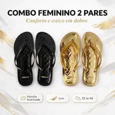 Combo 2 Pares Chinelo de Dedo Feminino Rasteirinha Macia Confortável Casual Leve Moda Verão Acolchoado