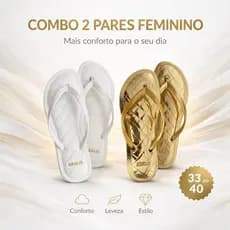 Kit 2 Pares Chinelo Feminino Rasteirinha 33-40 Casual de Dedo Macio Confortável para Passeio Acolchoado