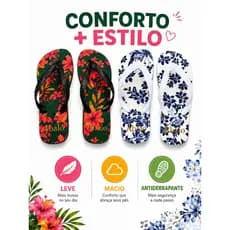 Chinelo Feminino Estampado Floral | Sandália Rasteira Confortável para Praia Verão Lazer e Passeio Abalo