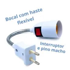 Extensor Bocal com Haste Flexível com Interruptor Liga/Desliga Luminária Soquete