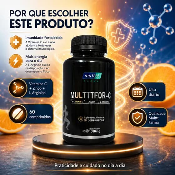 Vitamina C Zinco L-Arginina 1000mg 60 Comprimidos Suplemento Alimentar Imunidade Energia Disposição