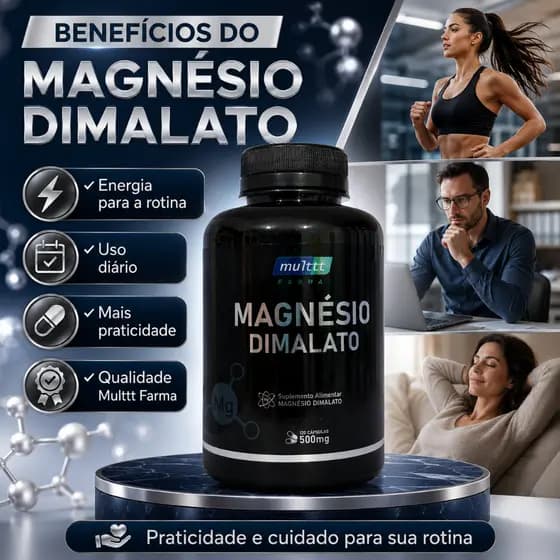Magnésio Dimalato 500mg 120 Cápsulas Suplemento Alimentar Energia Músculos Fadiga e Bem-Estar
