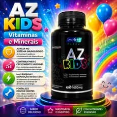 Multivitamínico A a Z Kids 1000mg 60 Comprimidos Vitaminas Minerais Crescimento Energia Imunidade Infantil
