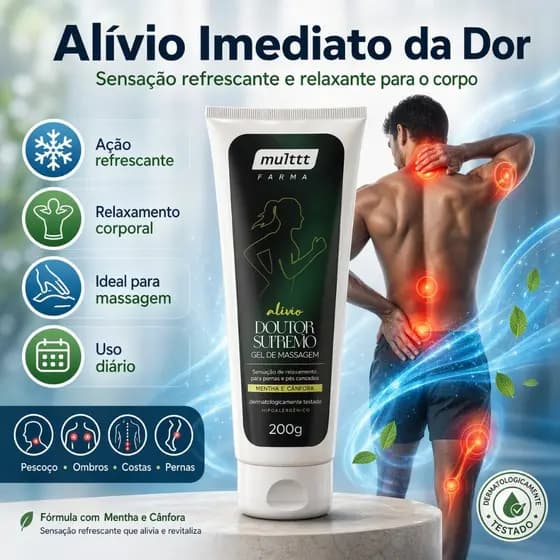 Gel Massageador Corporal com Arnica, Mentol e Cânfora 200g Refrescante para Massagem e Relaxamento