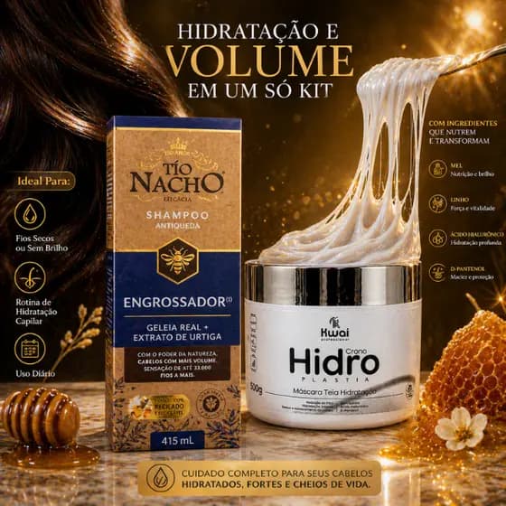 Kit Tio Nacho Engrossador 415ml + Máscara Hidroplastia 500g | Hidratação e Volume