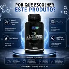 Tri Magnésio 500mg 60 Cápsulas Suplemento Alimentar Músculos Sono Energia Relaxamento e Bem-Estar