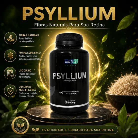 Psyllium 500mg 60 Cápsulas Fibra Natural Rotina Alimentar Bem-Estar Digestivo Saciedade Intestinal