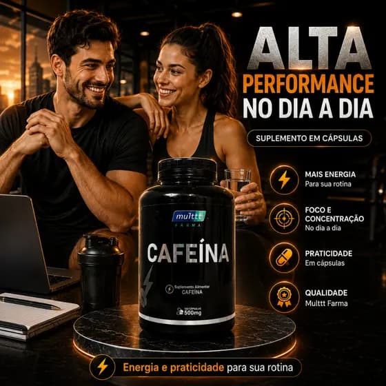 Cafeína 500mg 120 Cápsulas Suplemento Alimentar Energia Foco Concentração Disposição e Performance