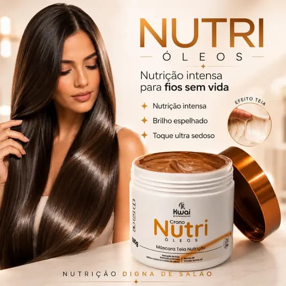 Máscara Nutri Óleos Kwai Professional 500g Efeito Teia Nutrição Capilar Brilho Maciez e Controle do Frizz