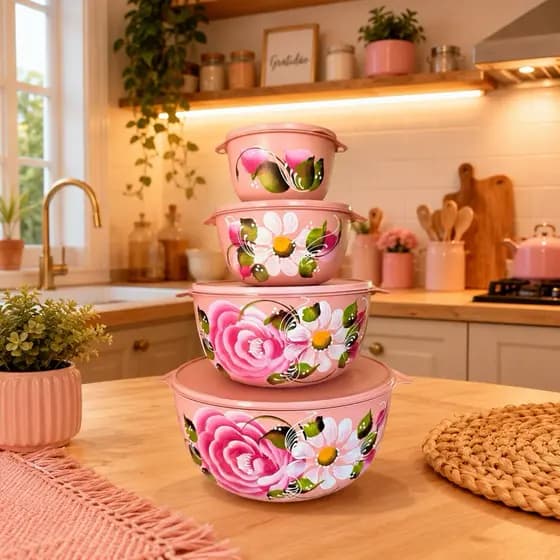 Jogo de potes Mantimentos 4 Peças com Tampa - Potes Organizadores de Cozinha decorado