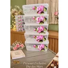 Kit Potes 1 Litro Decorados Dia das Mães – Potes Plásticos 1L com Tampa Presente Mãe
