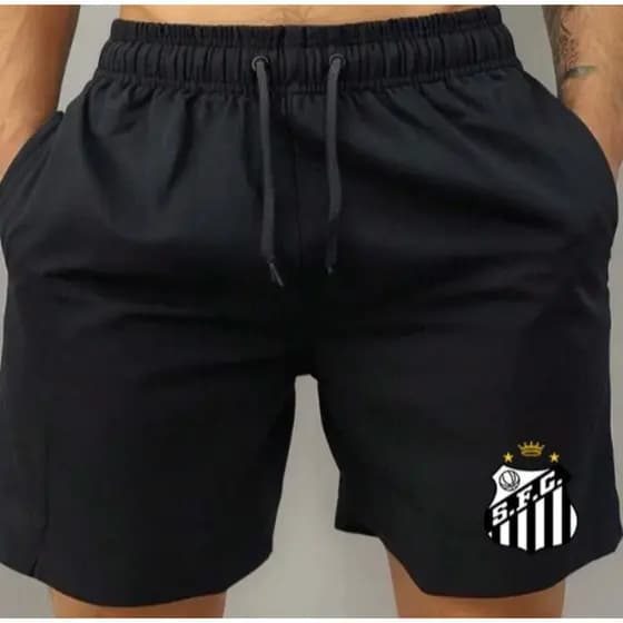 Short Bermuda Tactel Praia Mauricinho Treino Academia Corrida Esportivo Esporte Masculino Futebol Time Santos