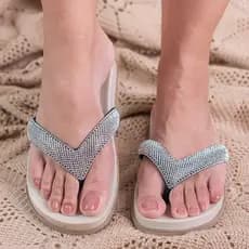 Chinelo Papete do 34 ao 42 Birken solado alto Feminina de Manta Strass Sandalia  Rasteirinha Glitter